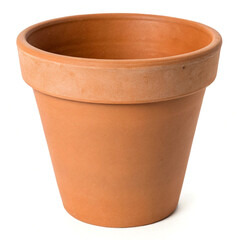 Classic empty terracotta flower pot in natural orange-brown color isolated on white background