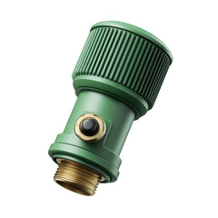 Green Hose Fitting with Brass Connector and Turning Knob for Garden Watering and Irrigation System Applications on transparent background