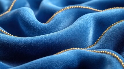 Deep blue velvet fabric with gold zipper