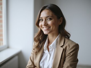 Smiling Woman in Modern Office, Confident Business Portrait