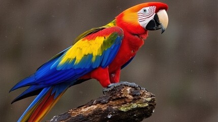 Obraz premium Colorful macaw perched on a branch in nature. Possible use Stock photo