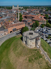 Medieval Cliffords Tower and York Minster in the City of York in northeast England