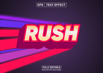 Editable font Rush with a bright gold and purple theme and thick outline. Purple background with thick lines as light trails with a neon effect