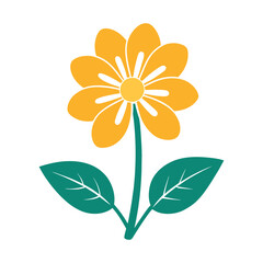 Colorful tropical flower vector illustration with layered orange petals and green leaves for decorative and botanical design