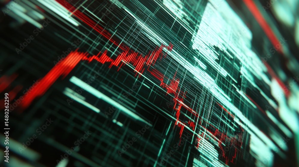 Poster Abstract Digital Background with Graphical Data and Red Lines