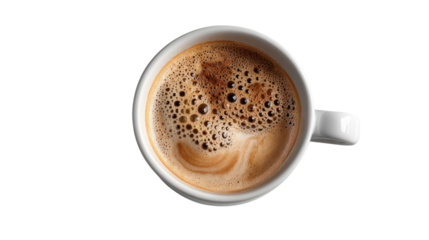 Aromatic Coffee Delight: A top-down view of a cup of coffee, with rich aroma and textures, is the perfect start to a productive day.