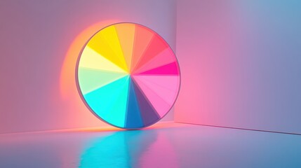 Obraz premium Colorful Light Wheel in Modern Gallery Space with Soft Reflection