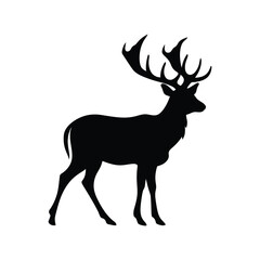 Fototapeta premium Deer Set Silhouette Clipart on White Background