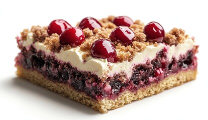 Close Up of a Delicious Cherry Cake with Crumb Topping
