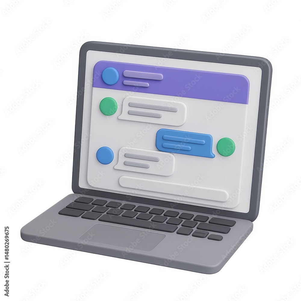 Poster simple 3d computer chat interface for modern communication
