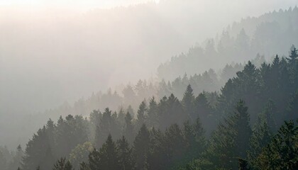 Misty morning landscape scene forested hills nature photography tranquil environment aerial view serenity concept