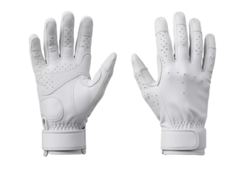 white sports golf gloves, front and back view, isolated on transparent background