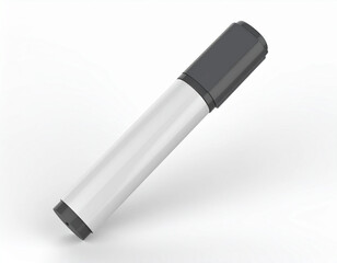 the image features a highlighting instrument resting diagonally against a plain, light surface. it consists of a tubular body in a pale hue and a cap made of darker colored material