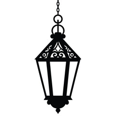 Elegant Black Hanging Lantern Illustration Ornate Design, Vintage Style
