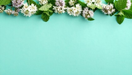Vibrant mint and floral arrangement studio setting photo composition freshness close-up view nature aesthetics