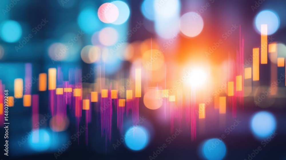 Poster abstract financial chart with colorful bokeh background 70 characters