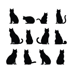 Luna Cat Set Silhouette Clipart on White Background