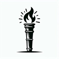 Classic Black and White Torch Icon Burning Brightly