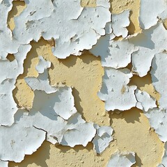 Naklejka premium Cracked, peeling white paint on a pale yellow wall