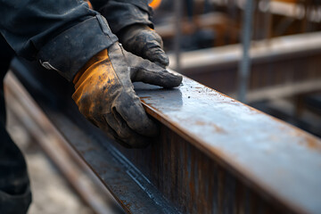 Worker Handling a Steel Beam