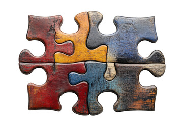 Fototapeta premium Colorful Wooden Puzzle Pieces Interlock Teamwork Concept Collaboration on transparent background