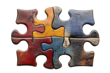 Colorful Wooden Puzzle Pieces Interlock Teamwork Concept Collaboration on transparent background