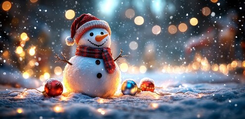 Obraz premium Festive snowman in winter wonderland (1)