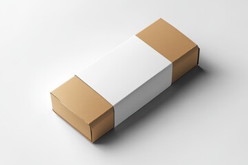 Sleek, rectangular box with kraft paper ends and a blank white label in the center