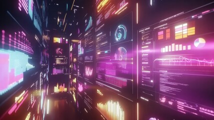 Colorful Data Visualization in Digital Space with Light Effects