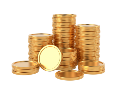 Golden coins on white background. Isolated 3D illustration