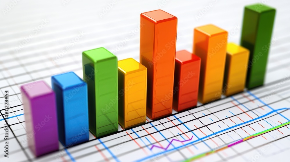 Poster colorful bar graph representing data trends on financial chart