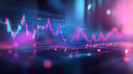 Futuristic Financial Chart with Vibrant Colorful Data Visualization