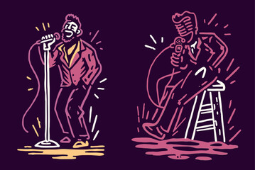 Stylish Illustration of Singer and Musician in Modern Design