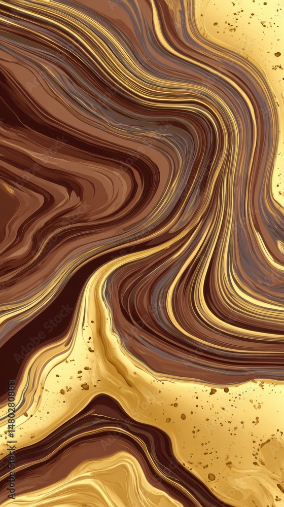 Poster abstract flowing chocolate and gold paint mixture creating a marble effect art background texture de