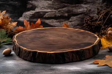 Wooden Slice Displaying Autumn Decor