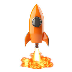 Orange Rocket Launching Against Transparent Background