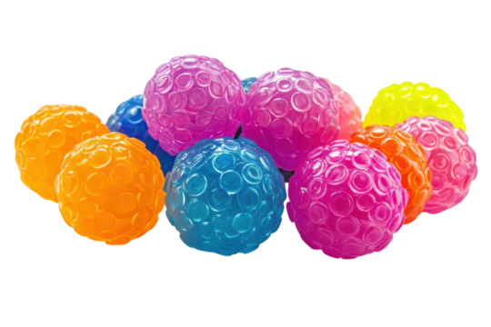Colorful Sensory Balls Rainbow Toys Fun Stress Balls Glowing Orb on transparent background