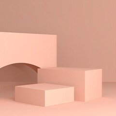 The image displays a minimalist, geometric composition with a soft, monochromatic