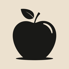 Minimalist Black Apple Silhouette with Leaf on Beige Background