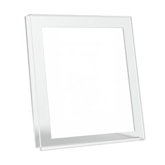 Transparent frame stand, vertical layout with a white center and sleek design, displayed at an angle