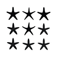 Starfish Set Silhouette Clipart on a White Background