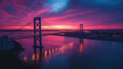 Obraz premium Sunrise Bridge Cityscape Reflection Aerial