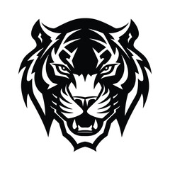 Tiger Head Silhouette Clipart on a White Background