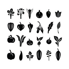 Vegetable Set Silhouette Clipart on a White Background