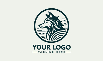 Striking Line Art Illustration of a Wolf Head Profile within a Circular Frame. Animal Illustration Concept