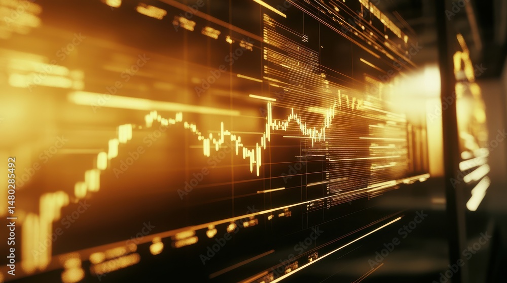 Poster dynamic stock market graph with golden visual effects and lines