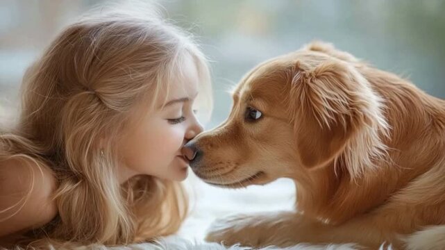 Best Friends Forever: A heartwarming image of a young girl and her loyal golden retriever, sharing a tender moment of affection and companionship.