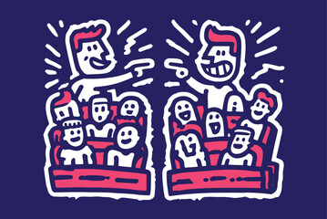 Fun Drawing of People Enjoying a Cartoonish Illustration in a Crowd