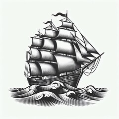 Vintage Sailing Ship on Rough Seas Engraved Art