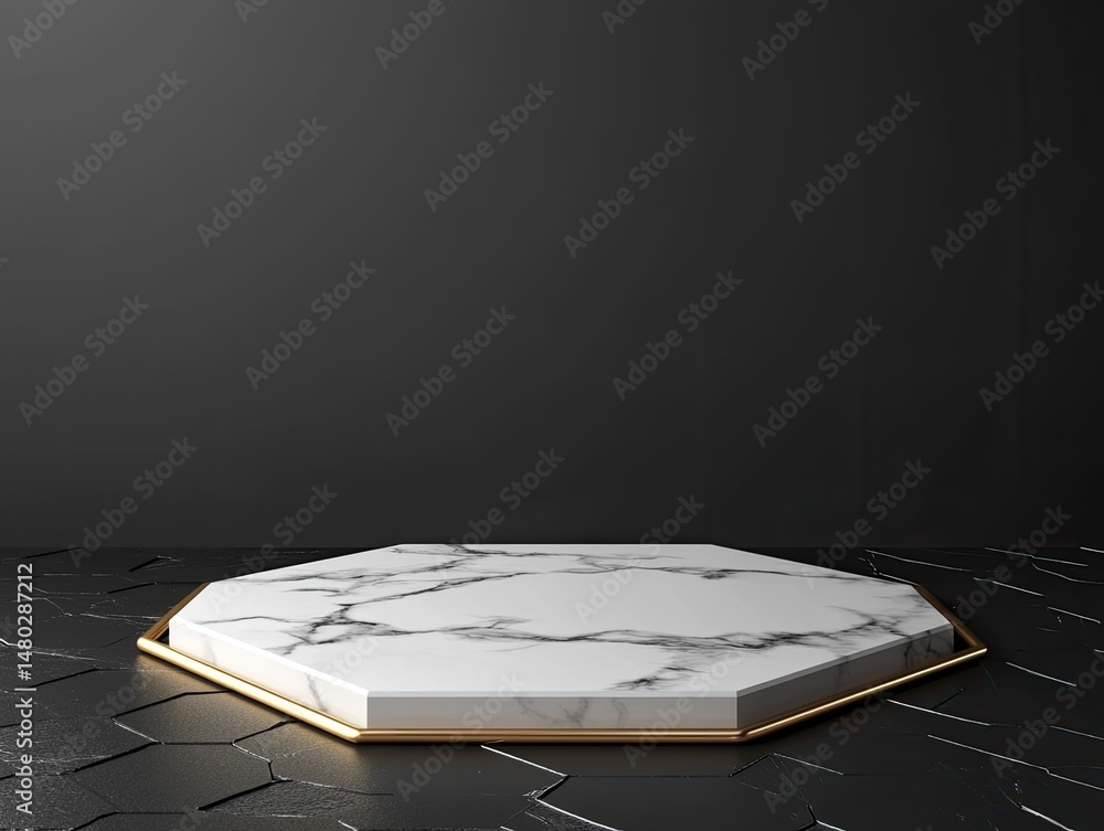 Poster elegant octagonal marble display on dark background